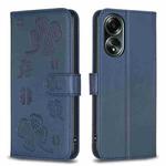 For OPPO A58 4G Four-leaf Embossed Leather Phone Case(Blue)