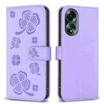 For OPPO A58 4G Four-leaf Embossed Leather Phone Case(Purple)