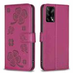 For OPPO A74 4G / F19 4G Four-leaf Embossed Leather Phone Case(Rose Red)