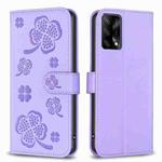 For OPPO A74 4G / F19 4G Four-leaf Embossed Leather Phone Case(Purple)