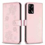 For OPPO A74 4G / F19 4G Four-leaf Embossed Leather Phone Case(Pink)