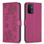 For OPPO A74 5G / A93 5G / A54 5G Four-leaf Embossed Leather Phone Case(Rose Red)