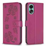For OPPO A78 4G Four-leaf Embossed Leather Phone Case(Rose Red)