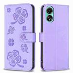 For OPPO A78 4G Four-leaf Embossed Leather Phone Case(Purple)