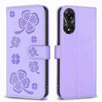 For OPPO A78 5G Four-leaf Embossed Leather Phone Case(Purple)