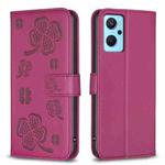 For OPPO A94 4G / Reno5 F / F19 Pro Four-leaf Embossed Leather Phone Case(Rose Red)