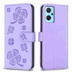 For OPPO A94 4G / Reno5 F / F19 Pro Four-leaf Embossed Leather Phone Case(Purple)