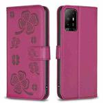 For OPPO A94 5G / Reno5 Z / F19 Pro+ Four-leaf Embossed Leather Phone Case(Rose Red)