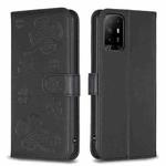 For OPPO A94 5G / Reno5 Z / F19 Pro+ Four-leaf Embossed Leather Phone Case(Black)