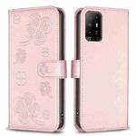 For OPPO A94 5G / Reno5 Z / F19 Pro+ Four-leaf Embossed Leather Phone Case(Pink)