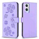 For OPPO A96 5G / Reno7 Z Four-leaf Embossed Leather Phone Case(Purple)