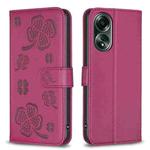 For OPPO A98 5G Four-leaf Embossed Leather Phone Case(Rose Red)