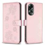 For OPPO A98 5G Four-leaf Embossed Leather Phone Case(Pink)