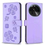 For OPPO Find X6 Four-leaf Embossed Leather Phone Case(Purple)
