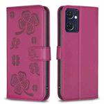 For OPPO Reno7 5G / Find X5 Lite Four-leaf Embossed Leather Phone Case(Rose Red)