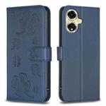 For OPPO A59 5G Four-leaf Embossed Leather Phone Case(Blue)