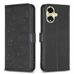 For OPPO A59 5G Four-leaf Embossed Leather Phone Case(Black)