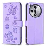 For OPPO Find X7 Four-leaf Embossed Leather Phone Case(Purple)