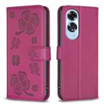 For OPPO A60 Four-leaf Embossed Leather Phone Case(Rose Red)