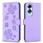 For OPPO A60 Four-leaf Embossed Leather Phone Case(Purple)