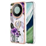 For Huawei Mate 60 Pro Electroplating IMD TPU Phone Case with Ring(Purple Flower)