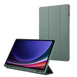 For Samsung Galaxy Tab S9 FE+ 3-Fold Pure Color TPU Leather Tablet Case with Pen Slot(Dark Green)
