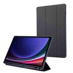 For Samsung Galaxy Tab S9 FE+ 3-Fold Pure Color TPU Leather Tablet Case with Pen Slot(Dark Blue)