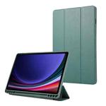 For Samsung Galaxy Tab S10 FE+ 3-Fold Pure Color TPU Leather Tablet Case with Pen Slot(Dark Green)