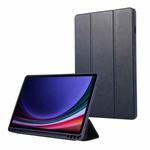 For Samsung Galaxy Tab S10 FE+ 3-Fold Pure Color TPU Leather Tablet Case with Pen Slot(Dark Blue)
