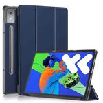 For Lenovo Tab P12 12.7 2025 Custer Pure Color 3-folding Leather Smart Tablet Case(Dark Blue)