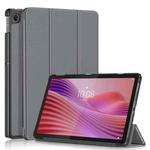 For Lenovo Tab 10.1 2025 Custer Texture 3-Fold Holder Leather Smart Tablet Case(Grey)