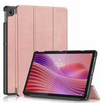 For Lenovo Tab 10.1 2025 Custer Texture 3-Fold Holder Leather Smart Tablet Case(Rose Gold)