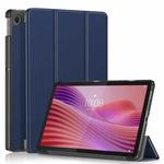 For Lenovo Tab 10.1 2025 Custer Texture 3-Fold Holder Leather Smart Tablet Case(Dark Blue)