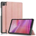 For Lenovo Tab One 8.7 / K9 2025 Custer Texture 3-Fold Holder Leather Smart Tablet Case(Rose Gold)