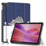 For Lenovo Tab 10.1 2025 Custer Coloured Drawing 3-folding Leather Smart Tablet Case(Lazy Cat)