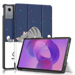 For Lenovo Tab Idea 11 /Xiaoxin Pad 2025 Custer Painted 3-Fold Holder Leather Smart Tablet Case(Lazy Cat)