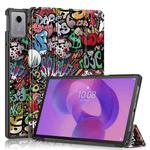 For Lenovo Tab Idea 11 /Xiaoxin Pad 2025 Custer Painted 3-Fold Holder Leather Smart Tablet Case(Graffiti)
