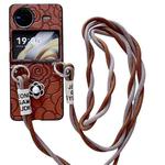 For vivo X Flip Impression Camellia Pattern Protective Phone Case with Long Lanyard(Brown)