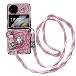 For vivo X Flip Impression Camellia Pattern Protective Phone Case with Long Lanyard(Pink)