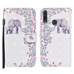 For Huawei Y6p 3D Painted Pattern Horizontal Flip Leather Case with Holder & Wallet & Card slot & Lanyard(Flower Elephant)
