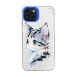 For iPhone 15 Plus Cartoon Animal Graffiti PC + TPU Phone Case(White Face Cat)