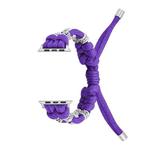 For Apple Watch Series 8 45mm Chrysanthemum Beads Paracord Braided Watch Band(Purple)