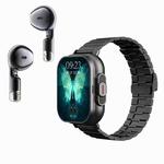 D8 2.01 inch 2 in 1 Bluetooth Earphone Steel Band Smart Watch, Support Health Monitoring / NFC(Black)