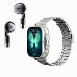 D8 2.01 inch 2 in 1 Bluetooth Earphone Steel Band Smart Watch, Support Health Monitoring / NFC(Silver)
