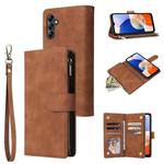 For Samsung Galaxy A15 5G Multifunctional Frosted Zipper Wallet Leather Phone Case(Brown)