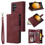 For Samsung Galaxy S24 Ultra 5G Multifunctional Frosted Zipper Wallet Leather Phone Case(Wine Red)