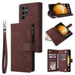 For Samsung Galaxy S24 Ultra 5G Multifunctional Frosted Zipper Wallet Leather Phone Case(Coffee)