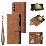 For Samsung Galaxy S24+ 5G Multifunctional Frosted Zipper Wallet Leather Phone Case(Brown)