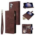 For Samsung Galaxy S24 5G Multifunctional Frosted Zipper Wallet Leather Phone Case(Coffee)