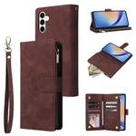 For Samsung Galaxy A35 5G Multifunctional Frosted Zipper Wallet Leather Phone Case(Coffee)